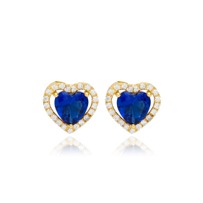 Heart Design Sapphire CZ Stone 925 Silver Stud Earrings