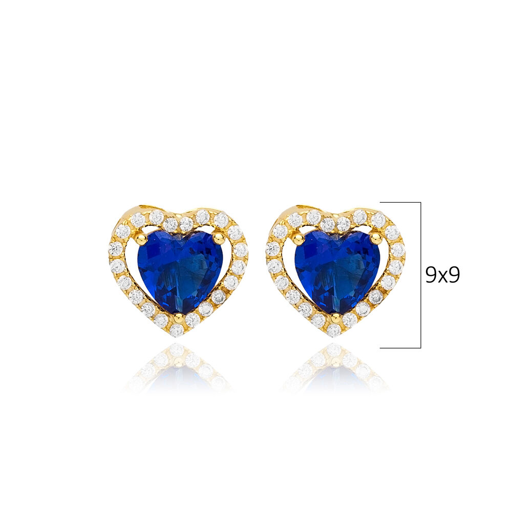 Heart Design Sapphire CZ Stone 925 Silver Stud Earrings