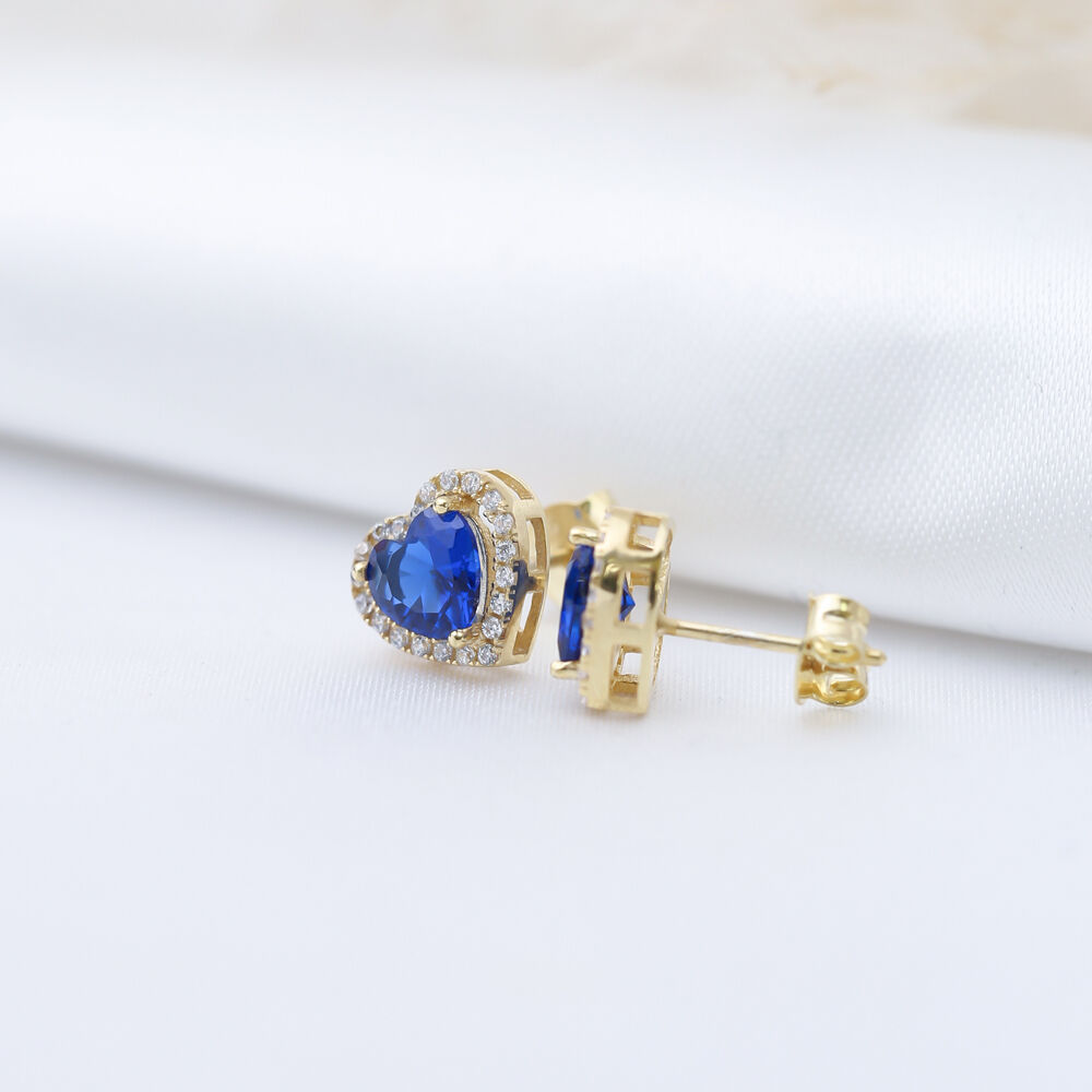 Heart Design Sapphire CZ Stone 925 Silver Stud Earrings