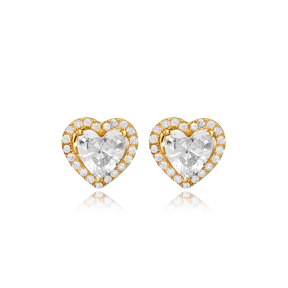 Heart Design Clear Zircon Stone 925 Silver Stud Earrings