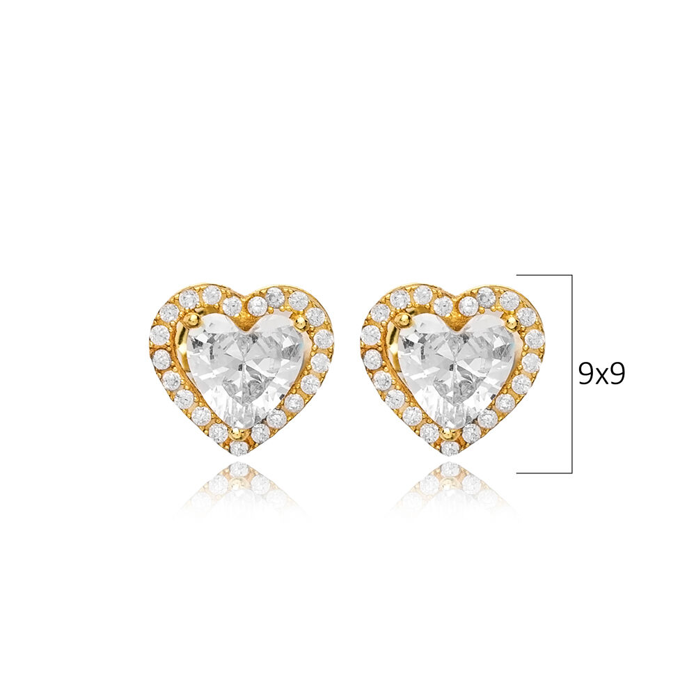 Heart Design Clear Zircon Stone 925 Silver Stud Earrings