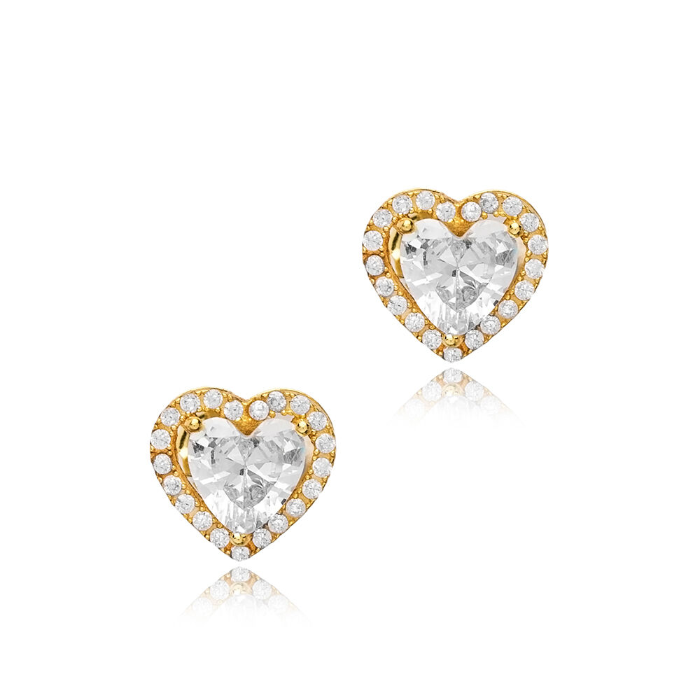 Heart Design Clear Zircon Stone 925 Silver Stud Earrings