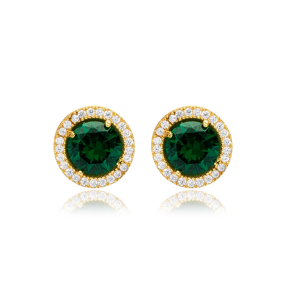 Ø10 mm Round Emerald CZ Wholesale 925 Silver Stud Earrings