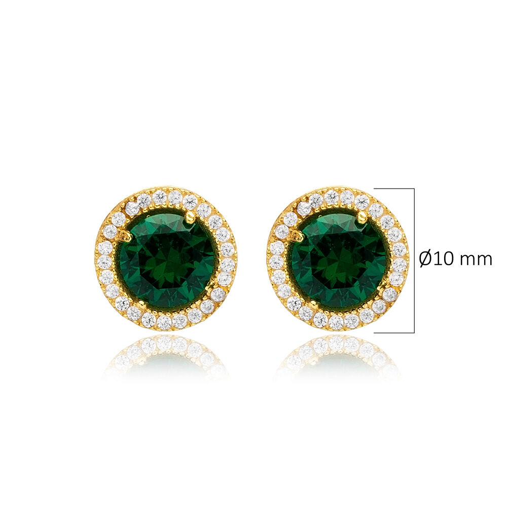 Ø10 mm Round Emerald CZ Wholesale 925 Silver Stud Earrings