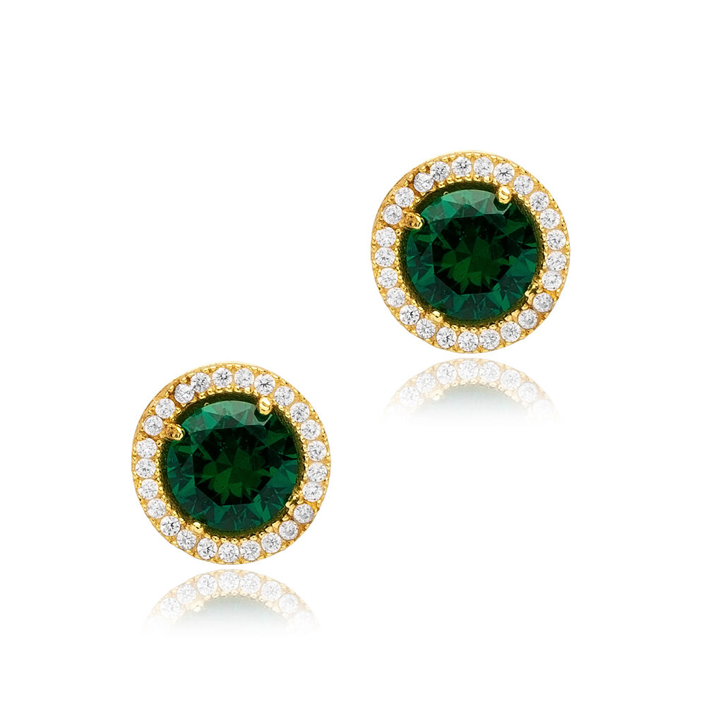 Ø10 mm Round Emerald CZ Wholesale 925 Silver Stud Earrings