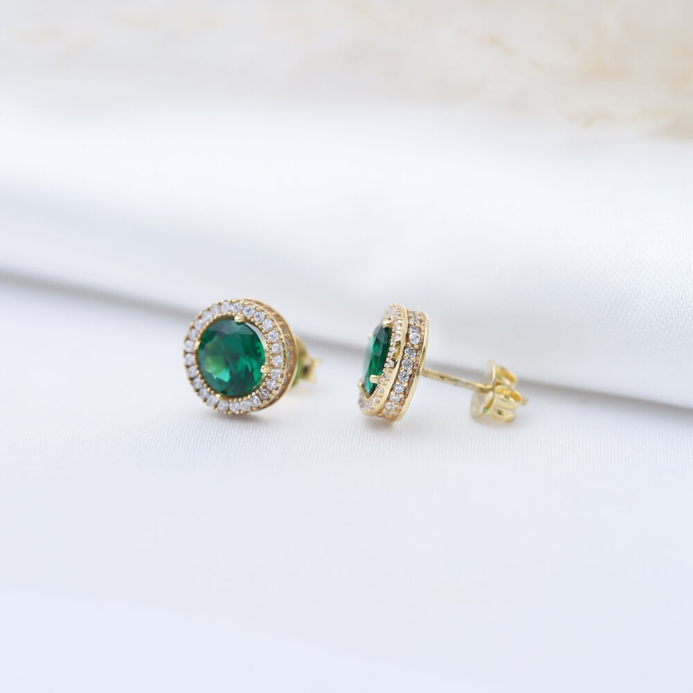 Ø10 mm Round Emerald CZ Wholesale 925 Silver Stud Earrings