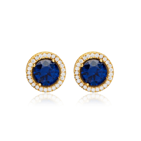 Ø10 mm Round Sapphire CZ Wholesale 925 Silver Stud Earrings