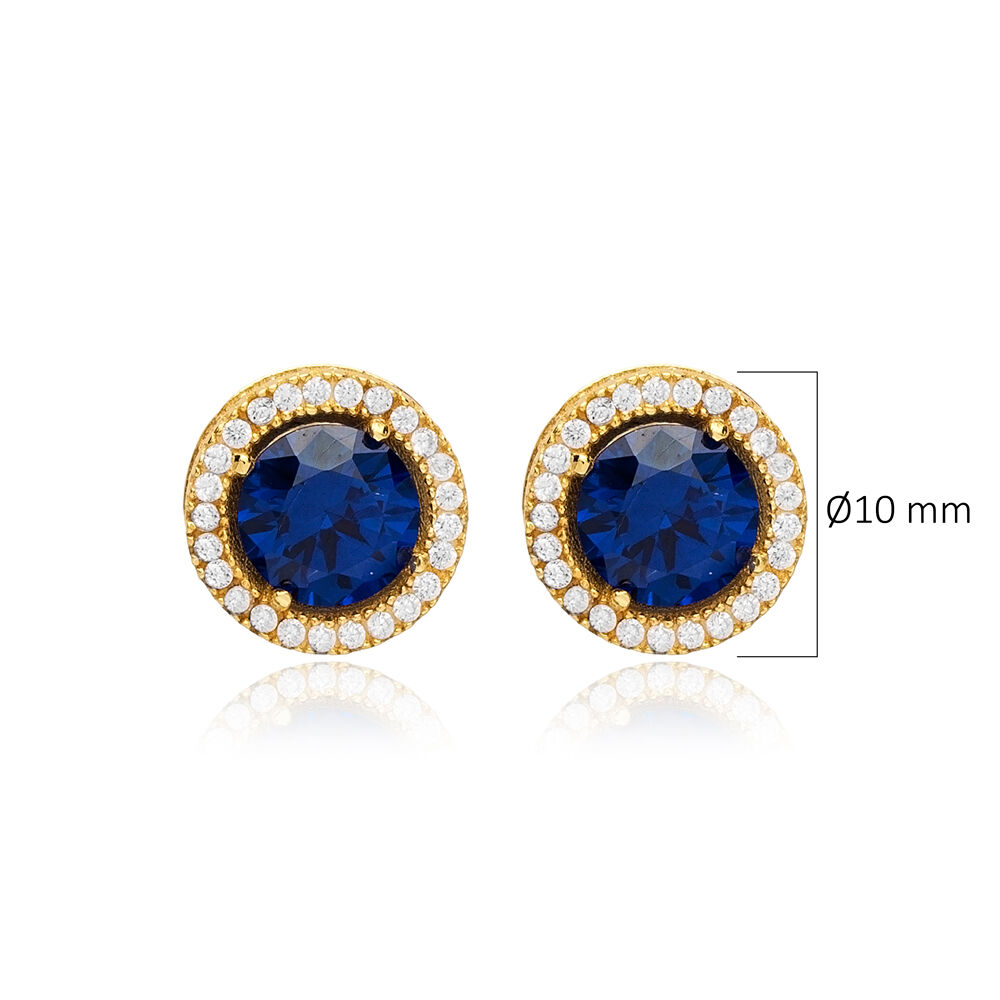 Ø10 mm Round Sapphire CZ Wholesale 925 Silver Stud Earrings