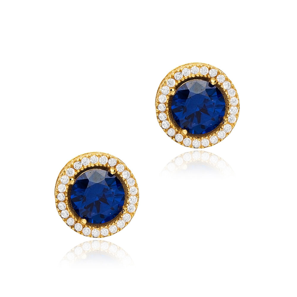 Ø10 mm Round Sapphire CZ Wholesale 925 Silver Stud Earrings