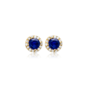 Ø7 mm Round Sapphire CZ Wholesale 925 Silver Stud Earrings