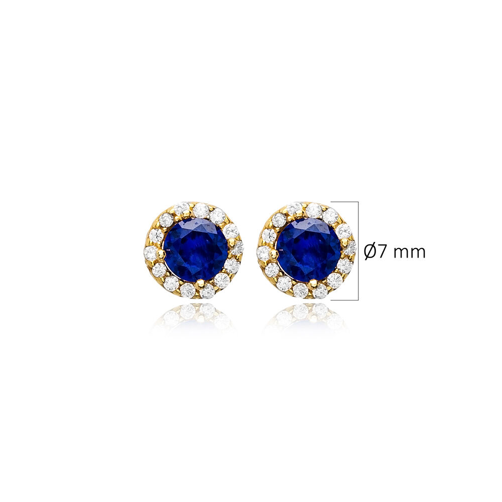 Ø7 mm Round Sapphire CZ Wholesale 925 Silver Stud Earrings