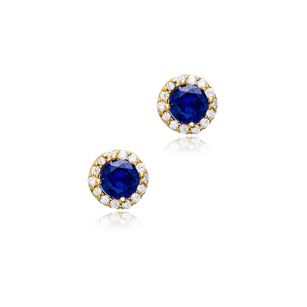 Ø7 mm Round Sapphire CZ Wholesale 925 Silver Stud Earrings