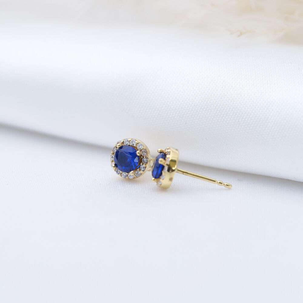 Ø7 mm Round Sapphire CZ Wholesale 925 Silver Stud Earrings