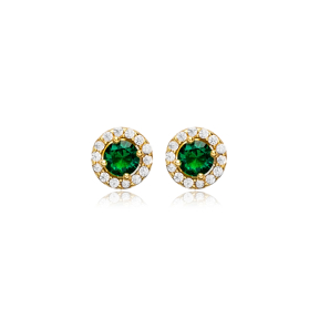 Ø7 mm Round Emerald CZ Wholesale 925 Silver Stud Earrings