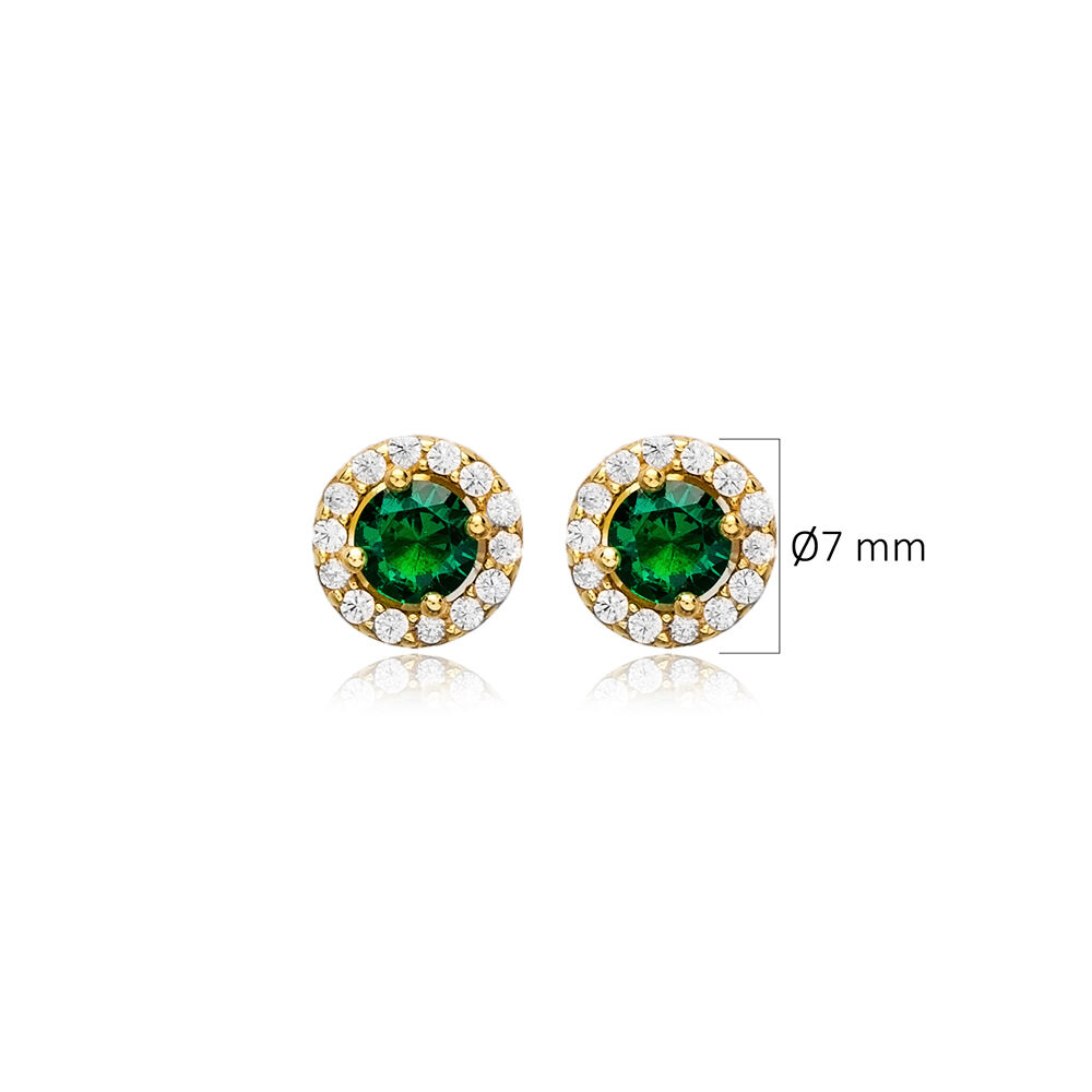 Ø7 mm Round Emerald CZ Wholesale 925 Silver Stud Earrings