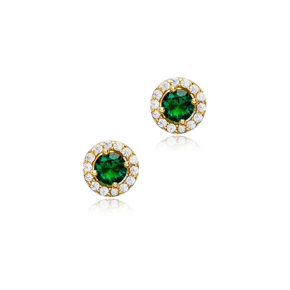 Ø7 mm Round Emerald CZ Wholesale 925 Silver Stud Earrings