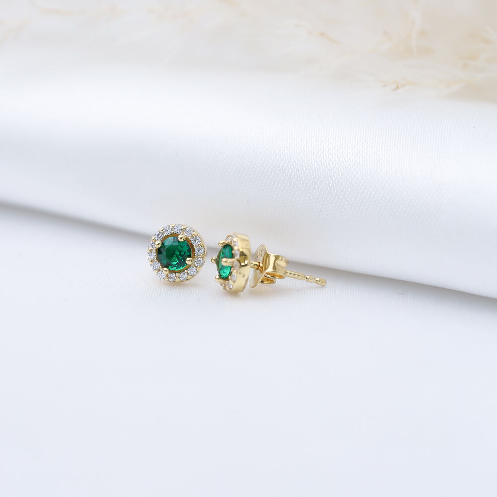 Ø7 mm Round Emerald CZ Wholesale 925 Silver Stud Earrings