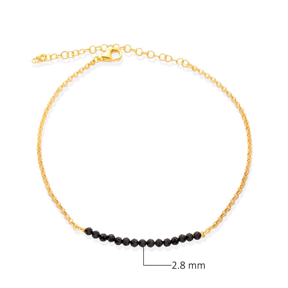 Black Beads 925 Sterling Silver Anklet Wholesale Jewelry