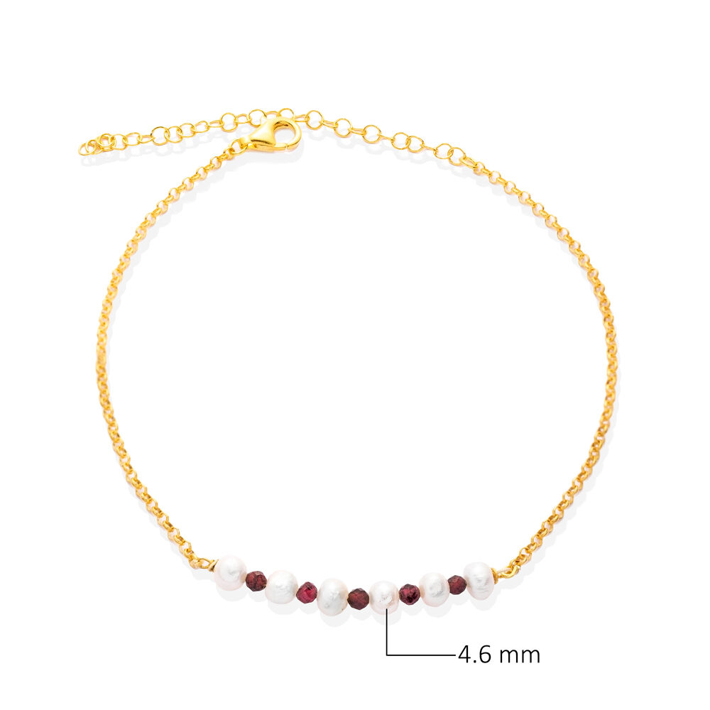 Bead and Pearl Design Elegant Sterling Silver Women Anklet