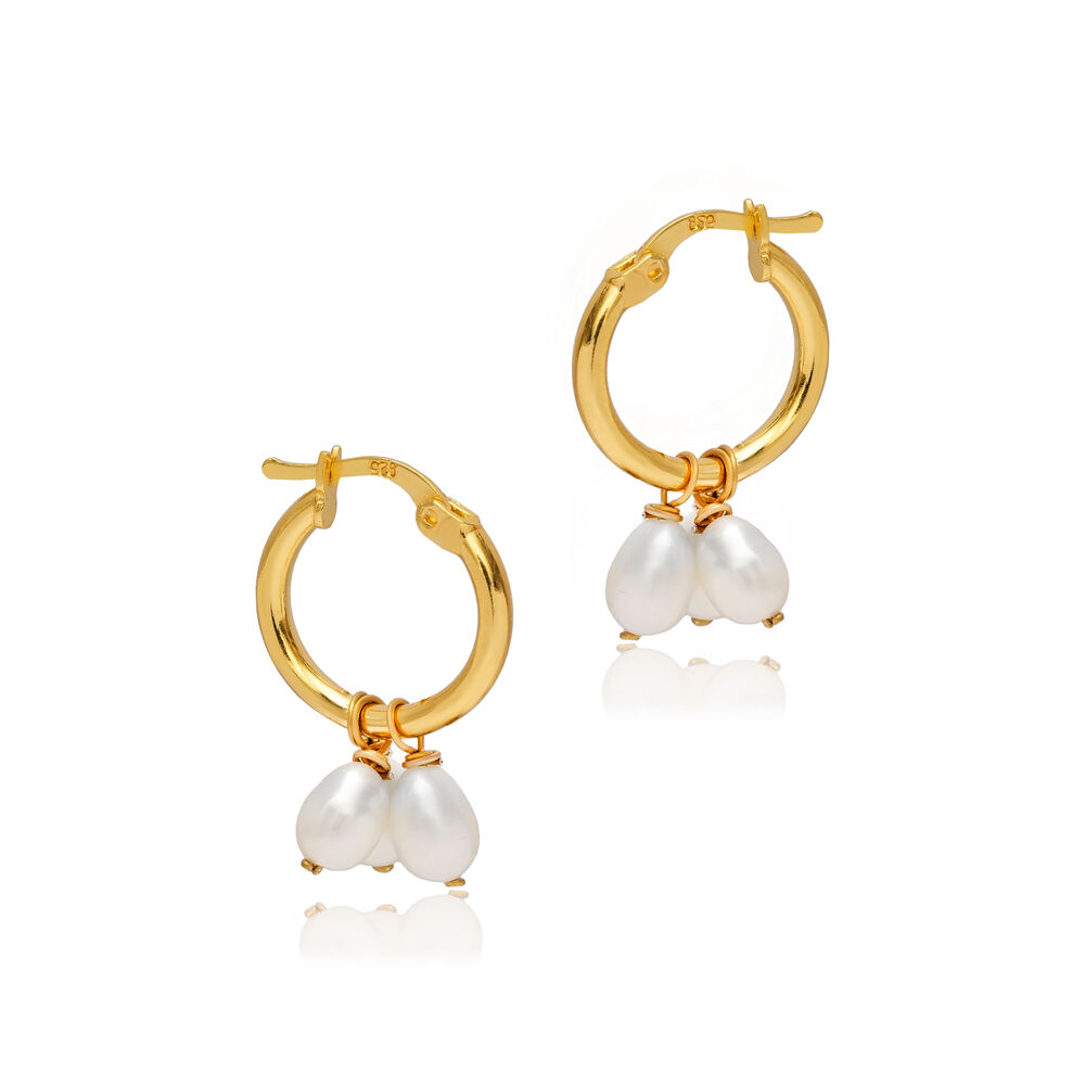 Shaker Pearl Design Elegant Sterling Silver Hoop Earrings