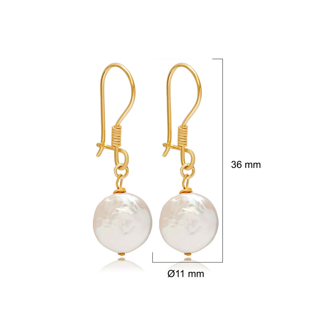 Round Pearl Design 925 Sterling Silver Hook Earrings