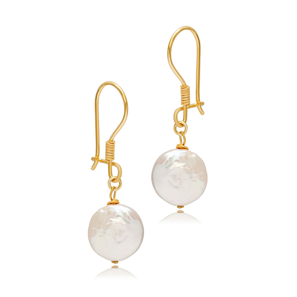 Round Pearl Design 925 Sterling Silver Hook Earrings