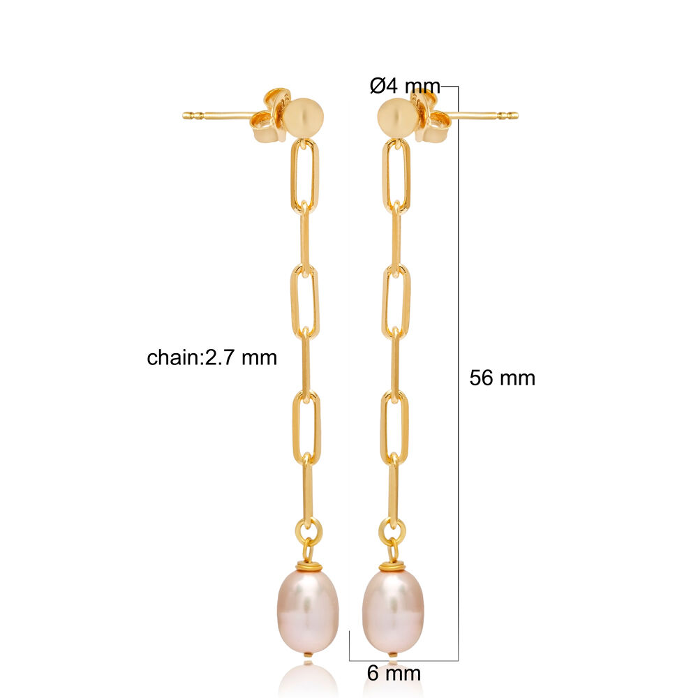 Pink Pearl Chain Design Long Earrings