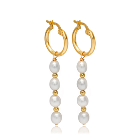 Pearl Design with Balls 925 Silver Hoop Long Earrings