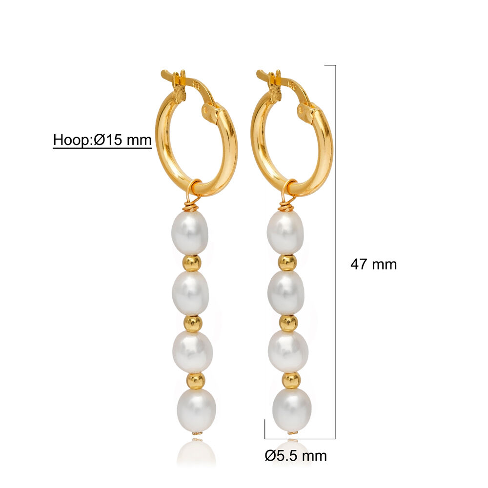 Pearl Design with Balls 925 Silver Hoop Long Earrings