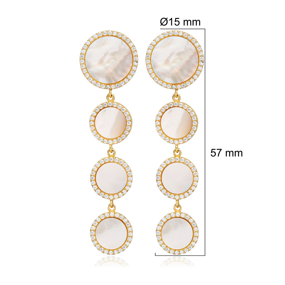 Round Design Mother of Pearl Long Earrings