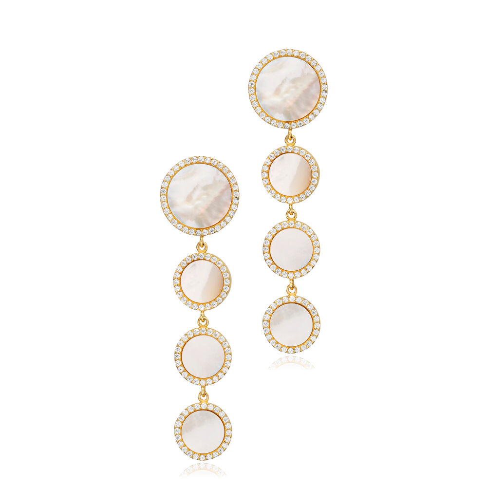 Round Design Mother of Pearl Long Earrings