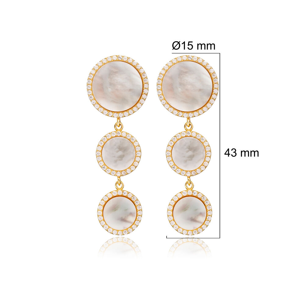 Round Design Mother of Pearl Long Earrings