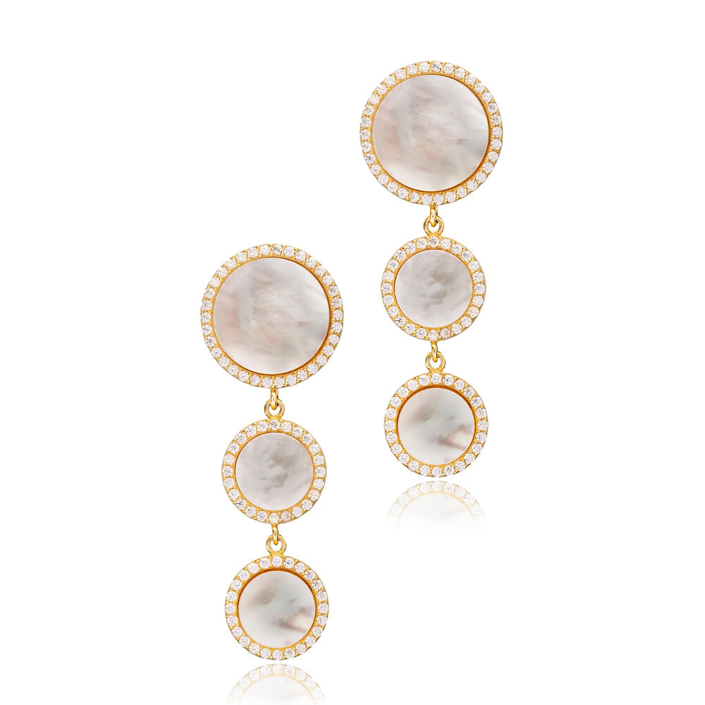 Round Design Mother of Pearl Long Earrings