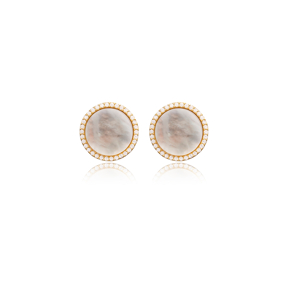 Round Design Mother of Pearl Turkish Silver Stud Earrings