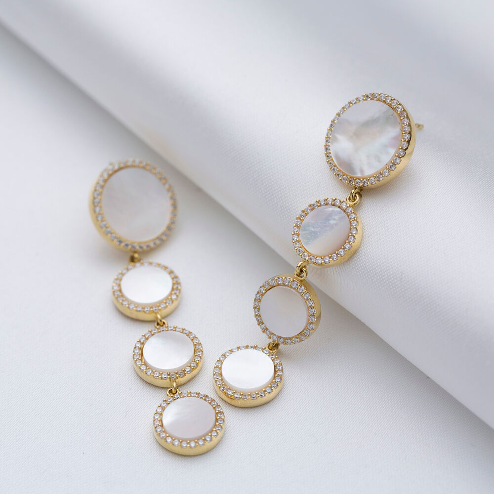 Round Design Mother of Pearl Long Earrings