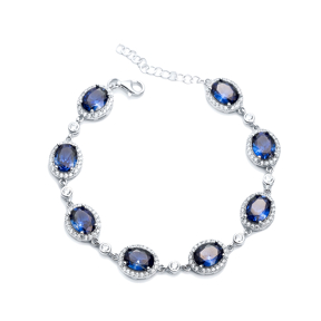 Sapphire CZ Stone Oval Shape Stony Charm Bracelet