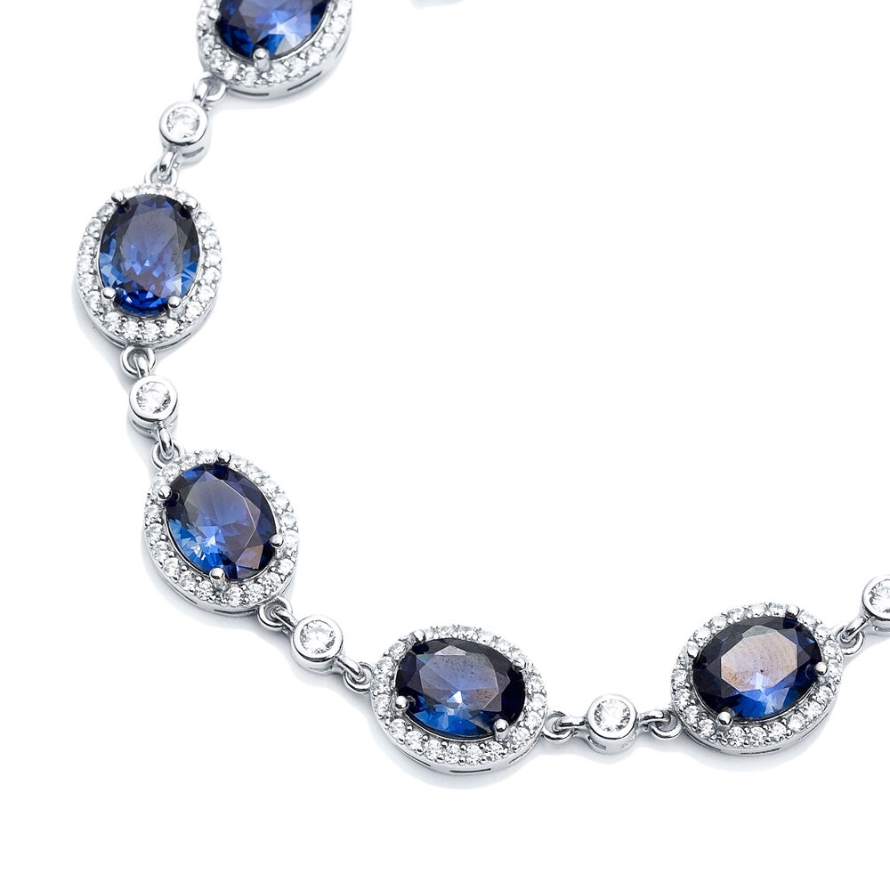 Sapphire CZ Stone Oval Shape Stony Charm Bracelet