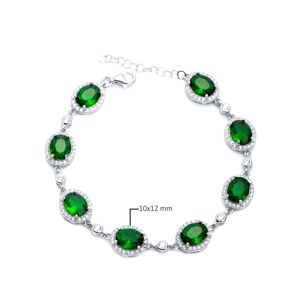 Emerald CZ Stone Oval Shape Stony Charm Bracelet