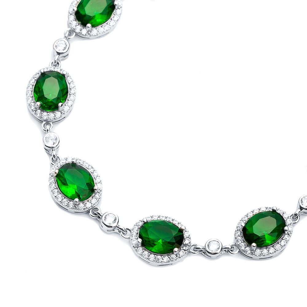 Emerald CZ Stone Oval Shape Stony Charm Bracelet