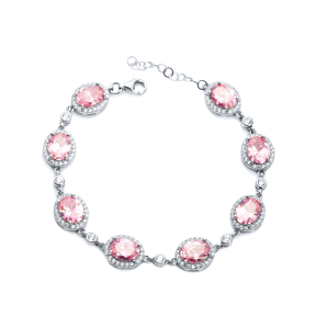 Pink CZ Stone Oval Shape Stony Charm Bracelet