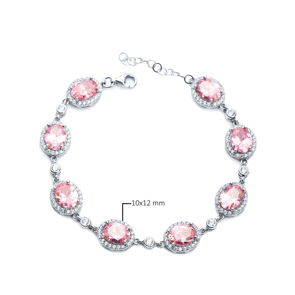 Pink CZ Stone Oval Shape Stony Charm Bracelet