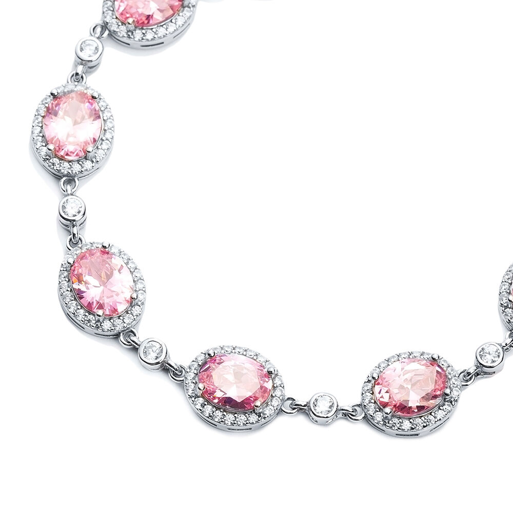 Pink CZ Stone Oval Shape Stony Charm Bracelet