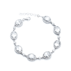 White CZ Stone Oval Shape Stony Charm Bracelet