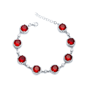 Garnet CZ Stone Round Shape Silver Stony Charm Bracelet