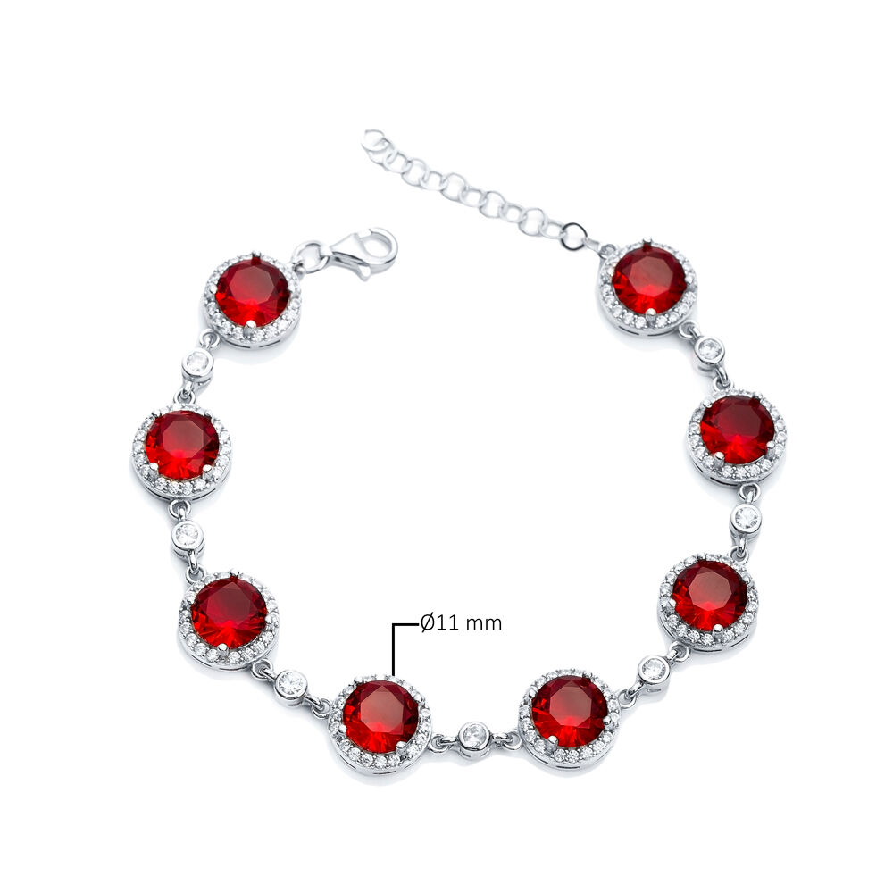 Garnet CZ Stone Round Shape Silver Stony Charm Bracelet