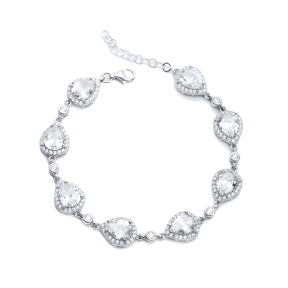 White CZ Pear Drop Shape Silver Stony Charm Bracelet