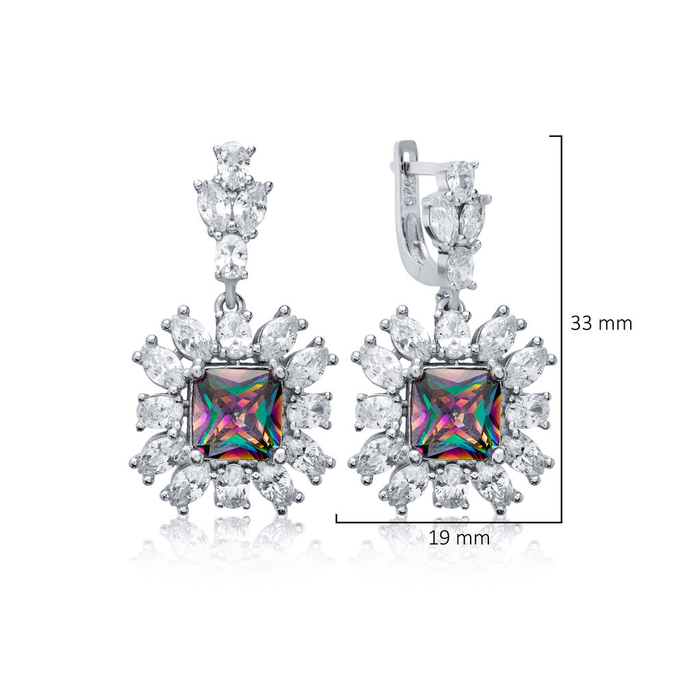 Mystic Topaz Square CZ Flower Design Wholesale Silver Cluster Earrings