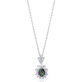 Pear Mystic Topaz CZ Flower Wholesale 925 Silver Charm Necklace