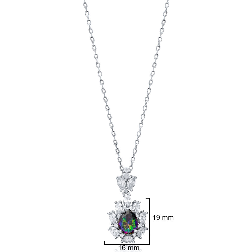 Pear Mystic Topaz CZ Flower Wholesale 925 Silver Charm Necklace