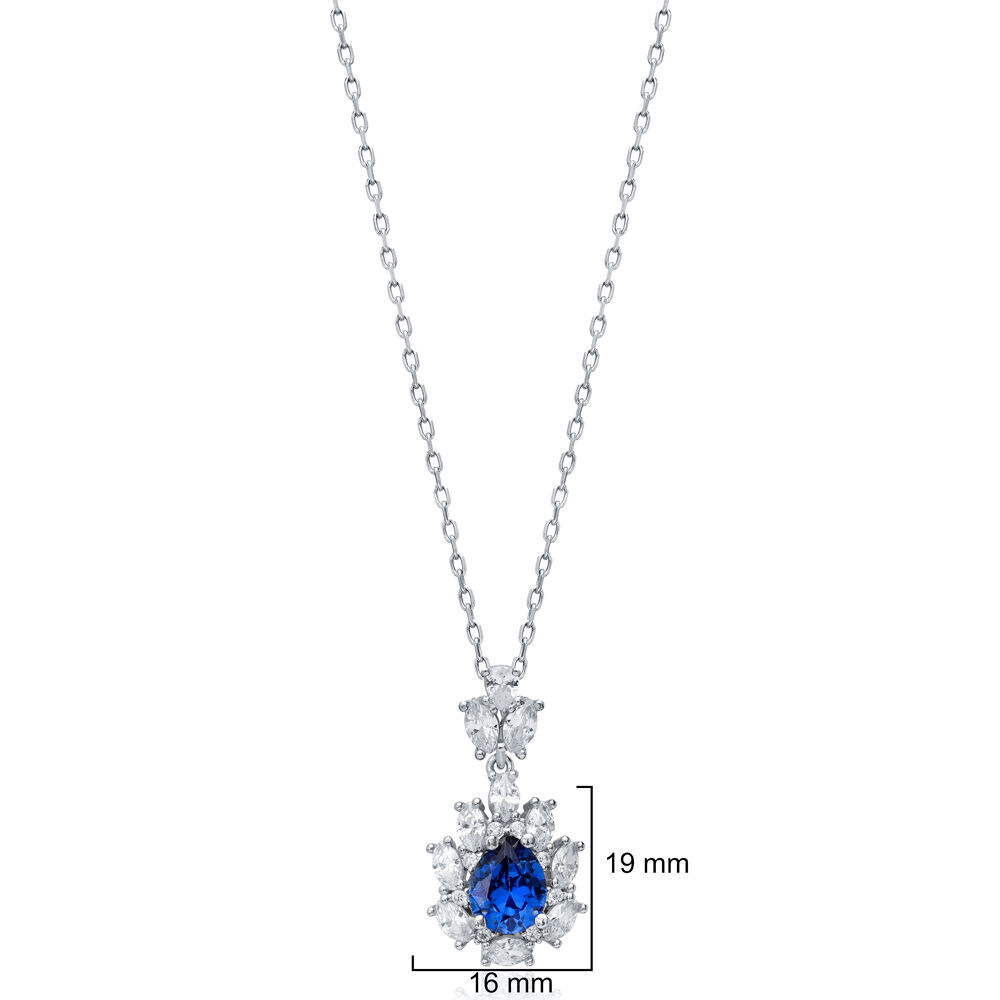 Pear Sapphire CZ Flower Wholesale 925 Silver Charm Necklace